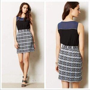Anthropologie Moulinette Soeurs Dress 2 Black Blue Carrington Tweed Sleeveless